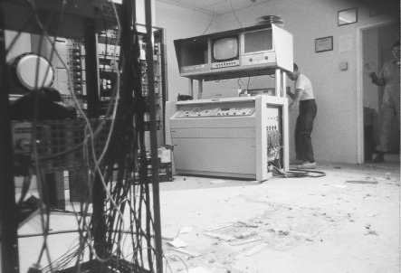The 2 quadruplex videotape recorder player is in the center of the sho