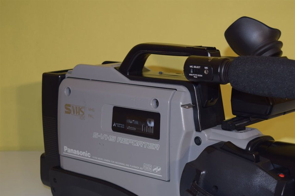 Vintage PANASONIC AG-455 S-VHS Reporter Videocamera (PAL)

Features:

2-Hour S-VHS Camera/Recorder (PAL)
Manual Zoom
12x Power Zoom with Enchanced Manual Zoom Control
VITC Recording with reset
S-VHS Picture and Hi-Fi Stereo Sound System
Super-Low-Light Shooting Capability
Variable Digital Functions-Mix, Tracesr, Still, Strobe, and Wipe
Packed with a wealth of advanced recording and playback fuctions plus versatile special effects
Panasonics high-quality AG-456u S-VHS applications
It has a lightweight body, powerful editing functions, and a 12x Power Zoom that can also be controlled by hand for super-precise

Zooming
When combined with the AG-1970 S-VHS Hi-Fi Video Cassette and the AG-A96 Multi-Event Controller, it forms an economically priced and easy-to-use editing package with the excellent quality of S-VHS and Hi-Fi Stereo Sound
Highly precise VITC editing is also possible when used with the AG-DS840 Editing Recorder and AG-DS840 Player
It’s outstanding ease of use and advanced functions will give you a head start in desktop video and countless other business and

Education applications
Use the the 12x Power Zoom to record to close-ups with a continously variable zoom speed, or zoom in manually for greater creative

Control
The high-performance stereo zoom microphone features three settings Automatic Zoom, Telephoto and Wide Angle-to handle just about any recording situation
S-VHS Picture and Hi-Fi Stereo Sound System
With S-VHS you are assured of high resolution recording and playback and superb color reproduction
Super-Low-Light Shooting
Even in light levels as low as one lux (in Digital Gain Up mode), the Ag-456U delivers clear, distinct images
Convenient Digital Functions
Digital Mix for soft cross-fade between stored still and moving images
Digital Tracer to add an after-image to moving subjects
Digital Still lets you freeze a particular scene for as long as you like, without interupting sound recording
There are also Digital Strobe and digital Wipe for professional effects
Built-in Monitor Speaker
Built-in Monitor Speaker on the left side of the camera lets you monitor sound when shooting or playing back on-location, if required
Built-in VITC Generator with Reset Function
The Built-in VITC (Vertical Interval Time Code) generator gives each frame its own address during shooting
When recording with VITC on an editing system consisting of the AG-DS850 S-VHS Hi-Fi Editing Video Cassette Recorder and the AG-DS40 S-VHS Video Cassette Player, high-precision time code-controlled editing possible
And also VITC can be reset

Other valuable features:

Full Range auto Focus
Audio/Video Fade-In and Fade-Out
Automatic Tracing White Balance system
Program AE (Auto Exposure)
Manual Iris Control
Varariable High-Speed Shutter (1/60-1/8000 sec)
Auto button for temporary auto focus in the manual mode
Sensitivity switch (AGC:+10db,+20db)
Audio out select switch (Hi-Fi/Normal/Mix)
Audio/Video insert editing and audio dubbing capability
Versatile editing facilities with variable terminals

INCLUDED:
AC Adaptor AG-B6HP
Battery Pack AG-BP20P (condition is unknown, no warranty on the battery)
Shoulder Strap
Carrying Case